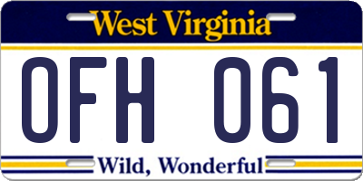 WV license plate OFH061