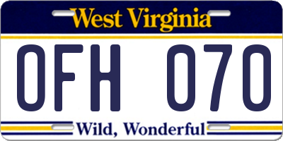 WV license plate OFH070