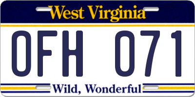 WV license plate OFH071