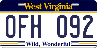WV license plate OFH092