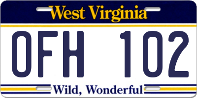 WV license plate OFH102