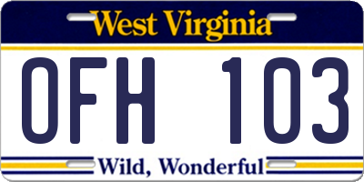 WV license plate OFH103