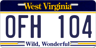 WV license plate OFH104