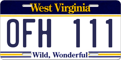 WV license plate OFH111