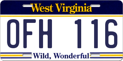 WV license plate OFH116