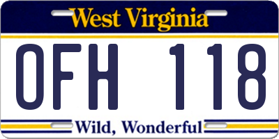 WV license plate OFH118