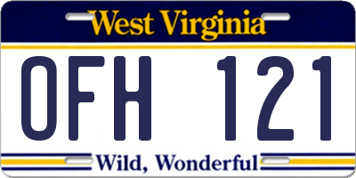 WV license plate OFH121