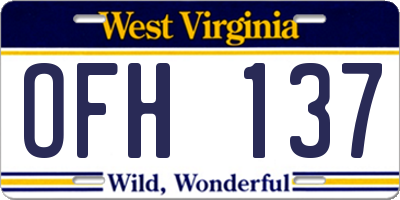 WV license plate OFH137