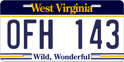 WV license plate OFH143