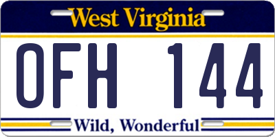 WV license plate OFH144