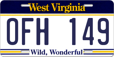 WV license plate OFH149