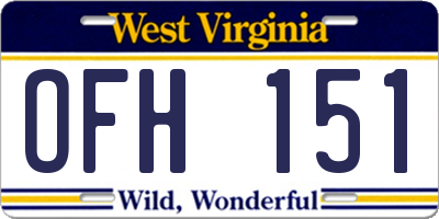 WV license plate OFH151