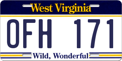 WV license plate OFH171
