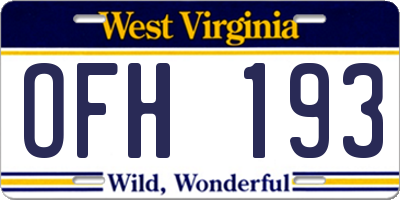 WV license plate OFH193