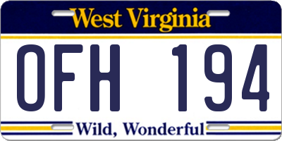 WV license plate OFH194