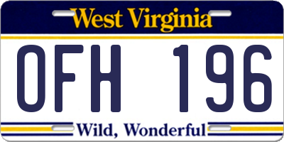 WV license plate OFH196