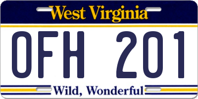 WV license plate OFH201