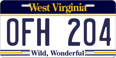 WV license plate OFH204