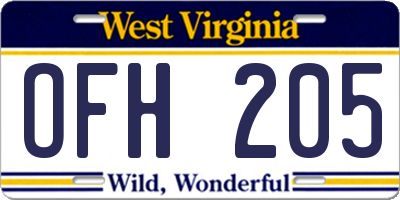 WV license plate OFH205