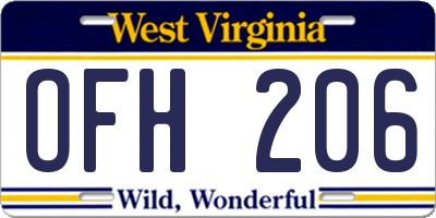 WV license plate OFH206