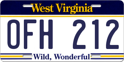 WV license plate OFH212