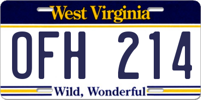 WV license plate OFH214