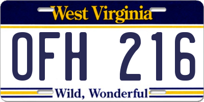 WV license plate OFH216