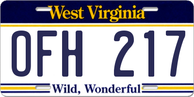 WV license plate OFH217
