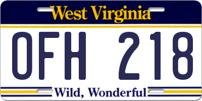 WV license plate OFH218