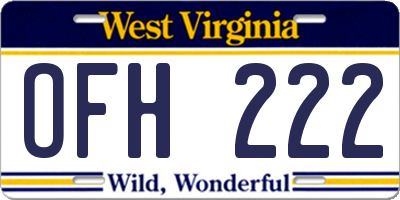 WV license plate OFH222