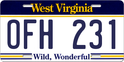 WV license plate OFH231