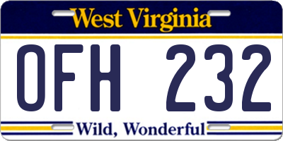 WV license plate OFH232