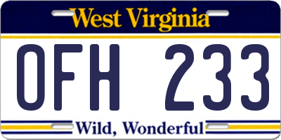 WV license plate OFH233
