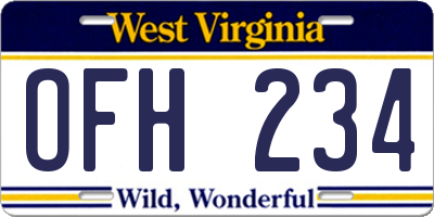 WV license plate OFH234