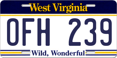 WV license plate OFH239