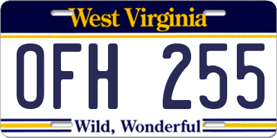 WV license plate OFH255