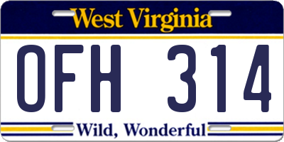 WV license plate OFH314