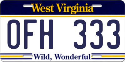 WV license plate OFH333