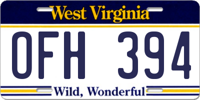 WV license plate OFH394