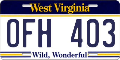 WV license plate OFH403