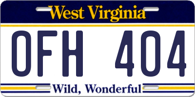 WV license plate OFH404