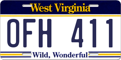 WV license plate OFH411