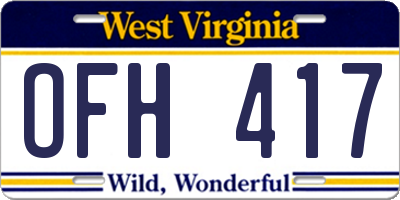 WV license plate OFH417
