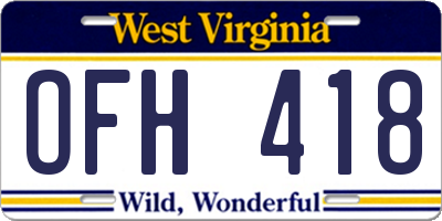 WV license plate OFH418