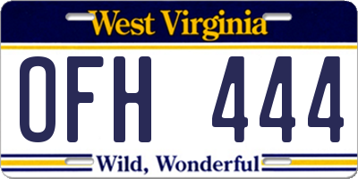 WV license plate OFH444