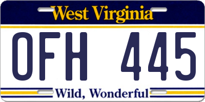 WV license plate OFH445