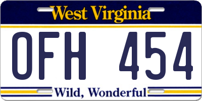 WV license plate OFH454