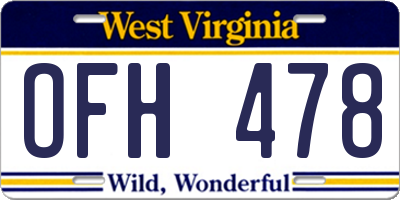 WV license plate OFH478