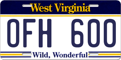 WV license plate OFH600