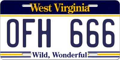 WV license plate OFH666